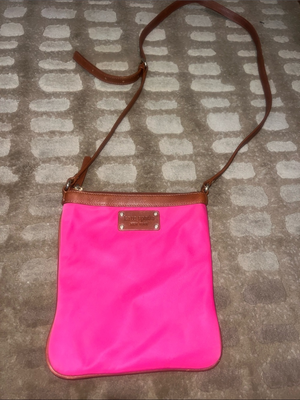 kate spade Hot Pink Crossbody with Brown Trim